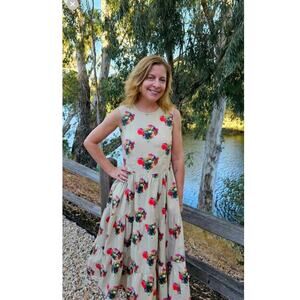 ADAM LIPPES COLLECTIVE Khaki Crewneck Hourglass Tiered Poplin Maxi Dress Size 2